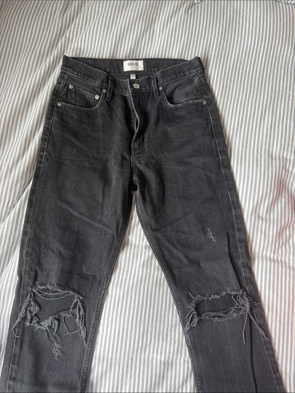 Agolde Black Distressed Straight-Leg Jeans